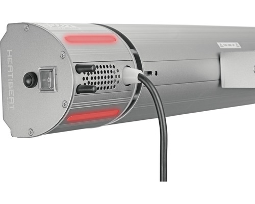 Close-up van een terrasverwarmer met schakelaar en kabel