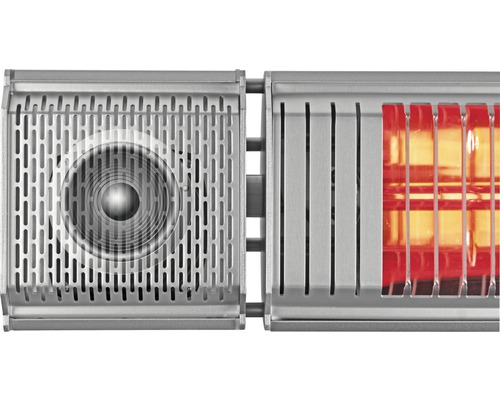 Detailaanzicht van een terrasverwarmer met luidspreker