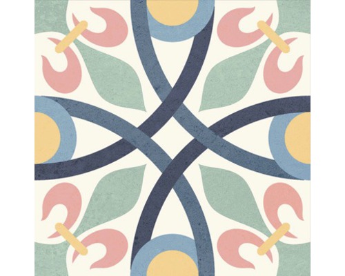 Decoratieve vloertegel met bloemmotief en geometrische elementen