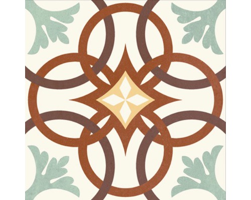 Decoratieve tegel met geometrisch patroon van cirkels en bladvormen