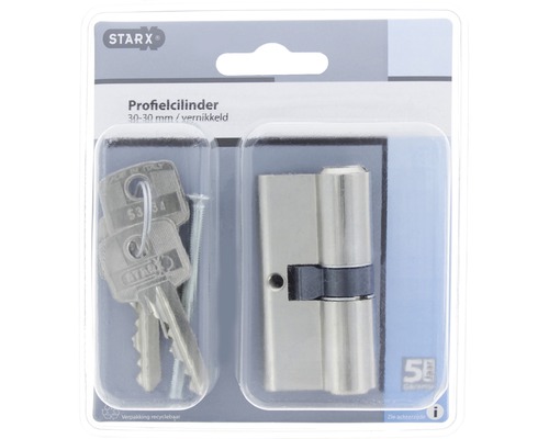 Profielcilinder 30-30 millimeter, vernikkeld, in verpakking