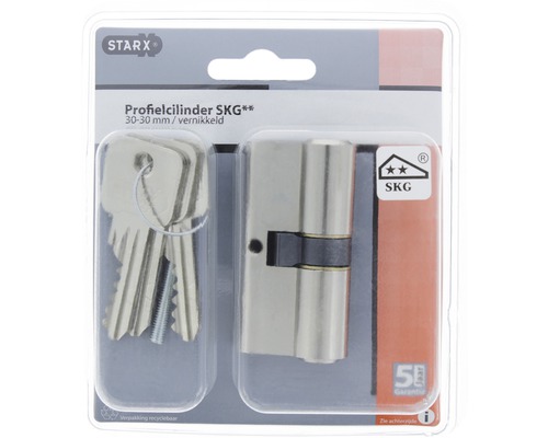 Starx profielcilinder met SKG** keurmerk, 30-30 millimeter, vernikkeld