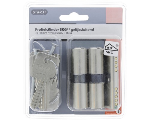 Starx profielcilinder SKG twee sterren, 30-30 mm, vernikkeld, 3 stuks