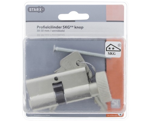 Profielcilinder met draaiknop en SKG twee sterren-certificering in verpakking