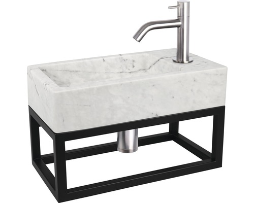 Wastafel met marmeren waskom en metalen frame