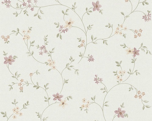 A.S. CRÉATION Vliesbehang 93770-1 Maison Charme bloemen wit Behang met bloemmotief en ranken