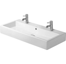 Rechthoekige wastafel van sanitair keramiek met twee kranen