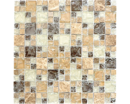 Mozaïektegel glas XIC K1453 emperador beige/bruin craquelé/gebroken glas 30,5x30,5 cm