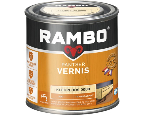 RAMBO Pantser vernis transparant mat kleurloos 250 ml Rambo lakblik voor binnenshuis