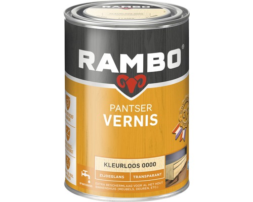 RAMBO Pantser vernis transparant zijdeglans kleurloos 1,25 l Rambo lak kleurloos in blik