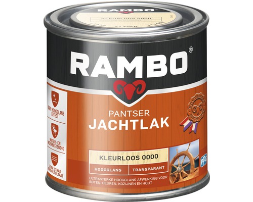 RAMBO Pantser jachtlak transparant hoogglans kleurloos 250 ml Rambo jachtlak kleurloos in een blik