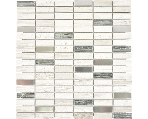 Mozaïektegel natuursteen XNM SM67 grijs/wit 29,8x30,4 cm