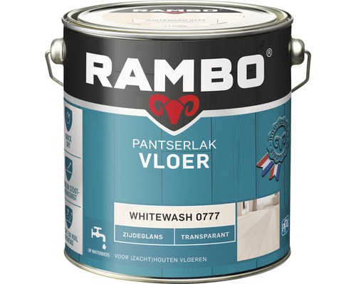 RAMBO Pantserlak vloer transparant zijdeglans whitewash 2,5 l Rambo Pantserlak verfblik voor houten vloeren
