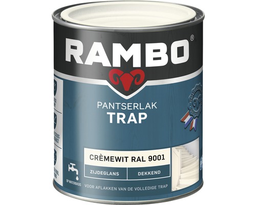 RAMBO Pantserlak trap dekkend zijdeglans crèmewit RAL 9001 750 ml Rambo Trap Pantserlak Crèmewit RAL 9001