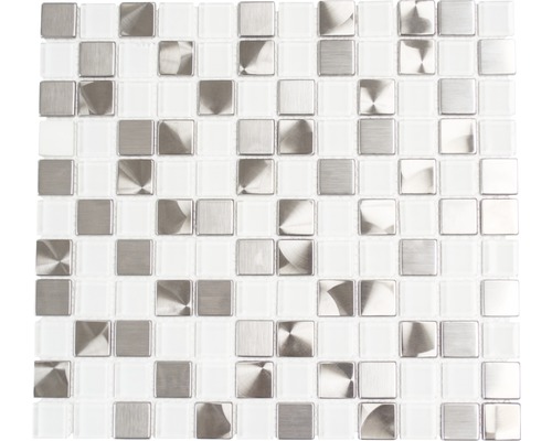 Mozaïektegel metaal aluminium A441 wit/zilver mix 32,7x30,2 cm Vierkante mozaïektegel van glas en metaal