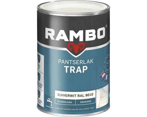 RAMBO Pantserlak trap dekkend zijdeglans zuiverwit RAL 9010 1,25 l Rambo trapverf in zuiver wit RAL 9010