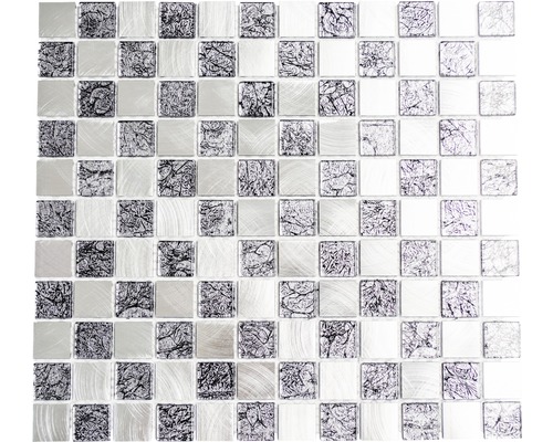 Mozaïektegel metaal aluminium A451 zilver/zwart mix 32,7x30,2 cm Mozaïektegel met vierkante elementen en verschillende oppervlakken