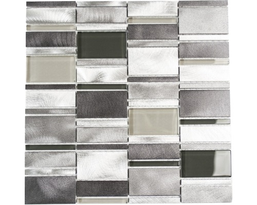 Mozaïektegel metaal aluminium A801 zilver/grijs mix 30,1x30,1 cm Mozaïektegel van glas en metaal