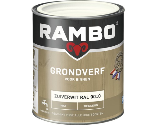 RAMBO Grondverf dekkend mat zuiverwit RAL 9010 750 ml Rambo grondverf voor binnen, zuiverwit RAL 9010