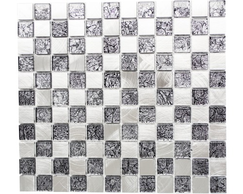 Mozaïektegel metaal aluminium A851 zilver/zwart mix 32,7x30,2 cm Mozaïektegel van glas en metaal