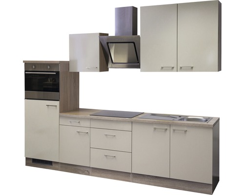 Keukenblok met spoelbak, kookplaat, afzuigkap en inbouwoven