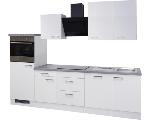 Keukenblok met oven, kookplaat, afzuigkap, spoelbak en kasten