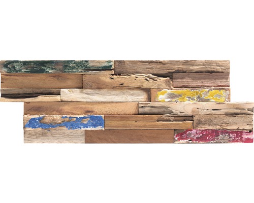 Houten wandpaneel met verfresten