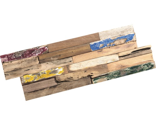 Decoratiepanelen van gerecycled hout met kleuraccenten