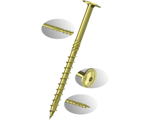Een enkele schroef met speciale schroefdraad en verzonken kop