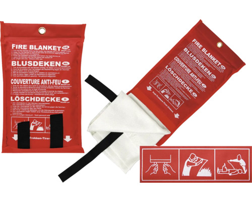 Branddeken in rode verpakking met instructies