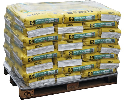 Pallet met zakken metselmortel