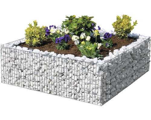 Gabionen-hoogbed met planten en stenen
