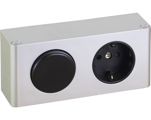 Stopcontactelement met schakelaar in zilverkleurige behuizing