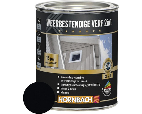 HORNBACH Weerbestendige verf 2in1 zwart 750 ml Blik weerbestendige 2-in-1 verf met Hornbach logo