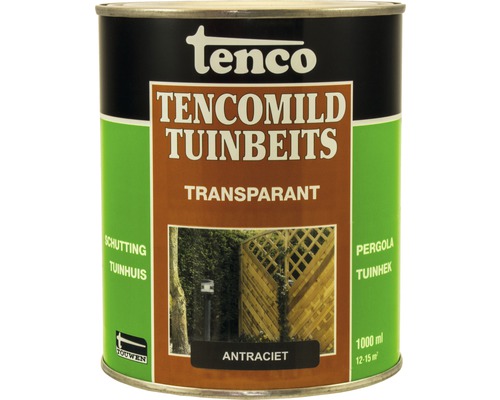 TENCO Tencomild transparant tuinbeits antraciet 1 l Blik Tenco Mild Tuinbeits Transparant Antraciet 1000 ml voor tuinafscheiding, tuinhuis en pergola