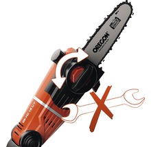 Illustratie van gereedschapsloze kettingspanning bij een stokzaag