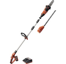 Accu-stoksnoeizaag met heggenscharenopzetstuk en acculader