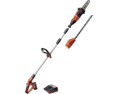 Accu-stoksnoeizaag met heggenscharenopzetstuk en acculader