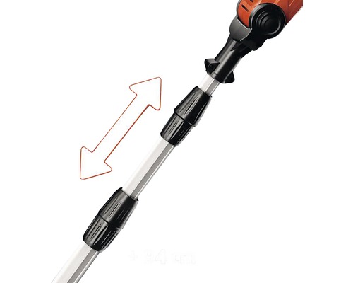 Verlengsteel voor tuingereedschap met pijl die de mogelijke verlenging aangeeft