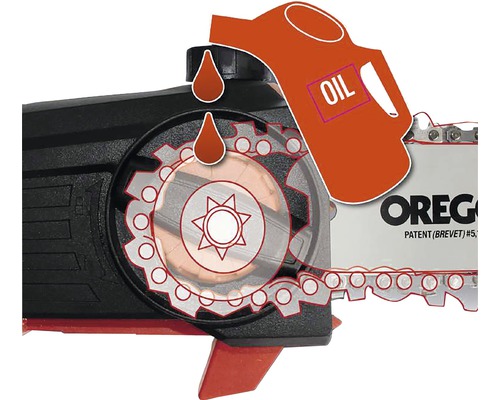 Oliecontainer vult kettingzaag met olie