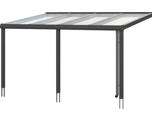 Terrasoverkapping met stalen frame en transparant dak