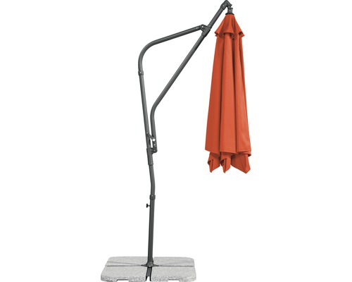 Gesloten zweefparasol met grijze parasolvoet