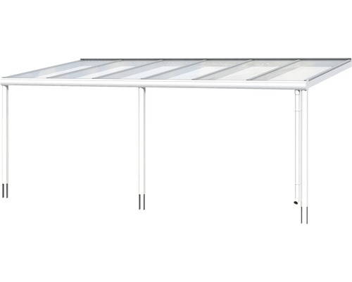 Vrijstaand terrasoverkapping met transparante panelen en stalen frame