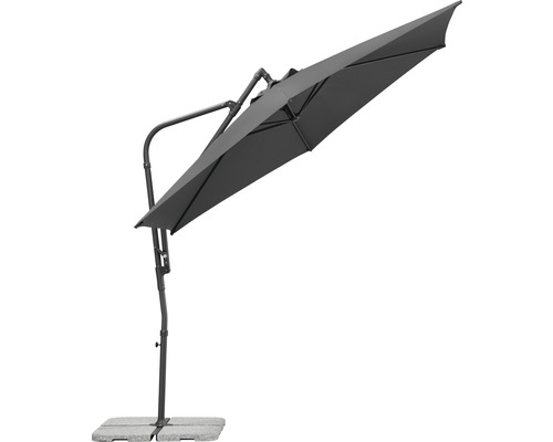 Grijze zweefparasol met standaard voor buiten