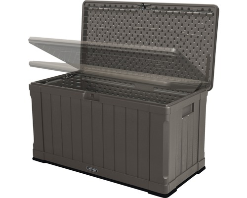 Geopende tuinkist voor het opbergen van tuingereedschap