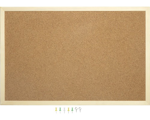 Prikbord met houten frame en punaises
