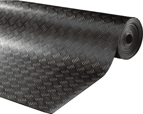 HAMAT Deurmat rubber Delta zwart 150 cm breed Rubber vloerbedekking met geruite plaatmotief op rol