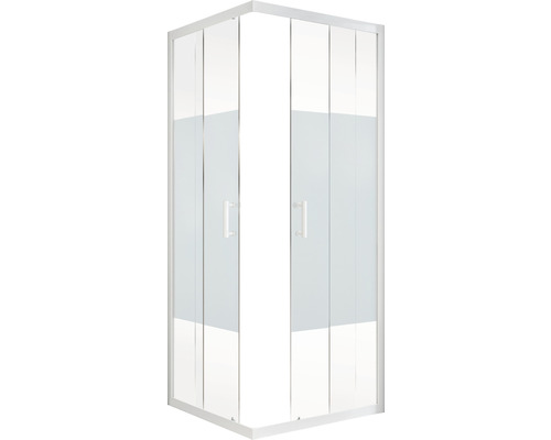 Hoekdouche met twee glazen deuren en handgrepen