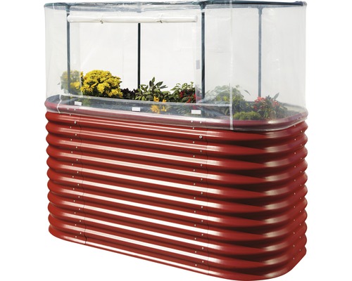 Verhoogde tuinbak met broeibakopzetstuk en beplanting