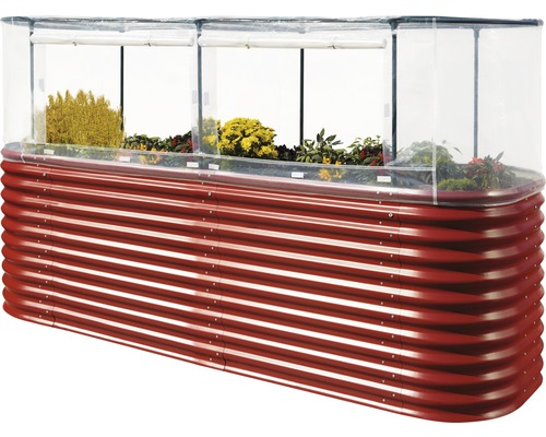 Metalen verhoogde tuinbak met broeikasopzetstuk en planten